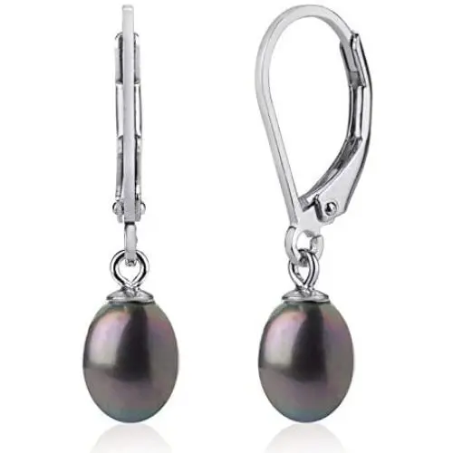 Sterling Silver Genuine Freshwater Cultured Peacock 7-8mm Drop Pearl Dangling Leverback Earrings Sterling Silver Genuine Freshwater Cultured Peacock 7-8mm Drop Pearl Dangling Leverback Earrings