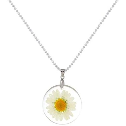 stylesilove Womens Pressed Natural Daisy Flower Resin Pendant Necklace