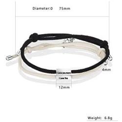 Magnetic Couple Bracelet Set, Black and White Bracelet Adjustable Couple Bracelets Great Gift for Women, Men, Lover, Him Her and Best Friend Rope Bracelet Set of 2