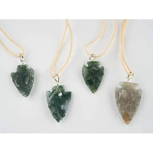 KVK Crystals Moss Agate Stone Arrowhead Pendant Necklace KVK Crystals Moss Agate Stone Arrowhead Pendant Necklace