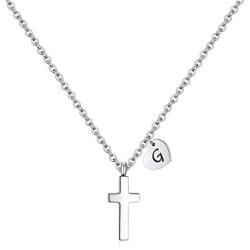 AILAAILA Kids Tiny Cross Necklace for Girls | Heart Initial Necklace | Letter Stainless Steel Pendant Jewelry Gifts for Toddler Baby Children Teens