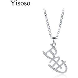 Davitu New Jewelry Michael Jackson English Letter Bad Necklace MJ Bad Logo Pendant for Men and Women Fans XL087 - (Metal Color: Silver)