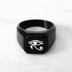 TIONEER Stainless Steel Signet Biker Rings for Men, Egyptian Symbol Square Flat Top (Black, Gold, Silver), Size 7-16