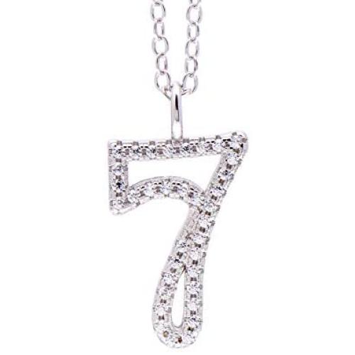 Paialco 925 Sterling Silver Fancy Number 0~9 Script Pendant Necklace Cubic Zirconia Jewelry