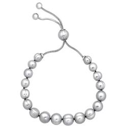 Honora 7-10 mm Freshwater Grey Cultured Pearl Bolo Bead Bracelet with Slider in Stainless Steel