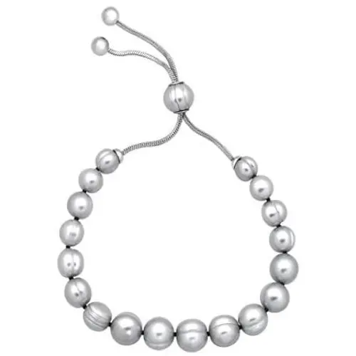Honora 7-10 mm Freshwater Grey Cultured Pearl Bolo Bead Bracelet with Slider in Stainless Steel
