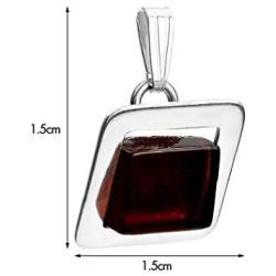 Ian and Valeri Co. Cherry Amber Sterling Silver Modern Square Pendant Necklace Chain 18''
