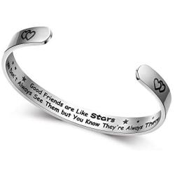 NEWNOVE Good Friends are Like Stars - Funny Best Friend Birthday Gifts - Friendship Present Idea for Women, Sister, Coworker, BFF, Female, Her - Stainless Steel Cuff Bracelet