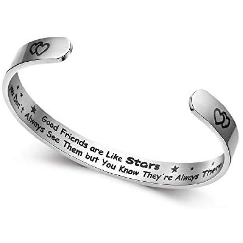 NEWNOVE Good Friends are Like Stars - Funny Best Friend Birthday Gifts - Friendship Present Idea for Women, Sister, Coworker, BFF, Female, Her - Stainless Steel Cuff Bracelet