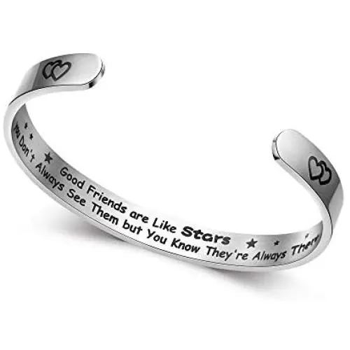 NEWNOVE Good Friends are Like Stars - Funny Best Friend Birthday Gifts - Friendship Present Idea for Women, Sister, Coworker, BFF, Female, Her - Stainless Steel Cuff Bracelet