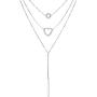 JZMSJF Layered Necklace S925 Sterling Silver 3 Multi Layer Boho Long Necklace with Circle Bar CZ Pendant Chic Fashion Gift for Women Girls Wife Girlfriend
