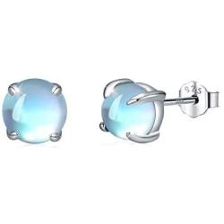 Moonstone Earrings 925 Sterling Silver Round Synthetic Moonstone Stud Earrings Moonstone Jewelry for Women Hypoallergenic Earrings for Sensitive Ears