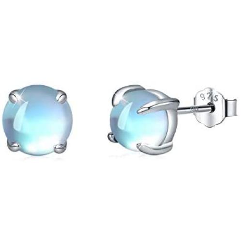 Moonstone Earrings 925 Sterling Silver Round Synthetic Moonstone Stud Earrings Moonstone Jewelry for Women Hypoallergenic Earrings for Sensitive Ears