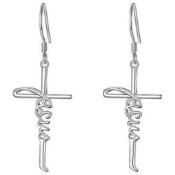 925 Sterling Silver Infinity Love of God Simple Dainty Faith Cross Dangle Earrings Religious Gift for Women Girls