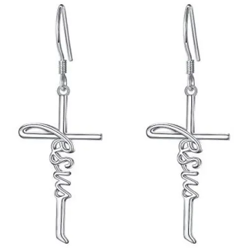 925 Sterling Silver Infinity Love of God Simple Dainty Faith Cross Dangle Earrings Religious Gift for Women Girls
