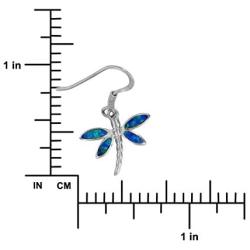 Sterling Silver Synthetic Blue Opal Dragonfly Dangle Earrings
