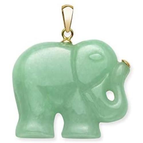 14k Yellow Gold Natural Jade Elephant Necklace Pendant Charm