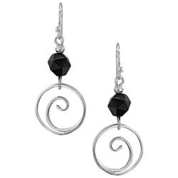 Natural Black Onyx on a nature inspired 925 Sterling Silver Round Frame Dangle Drop Earrings