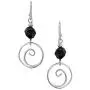 Natural Black Onyx on a nature inspired 925 Sterling Silver Round Frame Dangle Drop Earrings