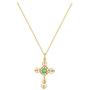 Carleen 14K Solid Real Yellow Gold Vivid Green Emerald May Birthstone Oval/Cross/Halo/Princess Cut Pendant Necklace Delicate Dainty Fine Jewelry for Women Girls, 16/18 INCH