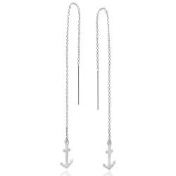 Contemporary Nautical Anchor .925 Sterling Silver Thread Slide Earrings