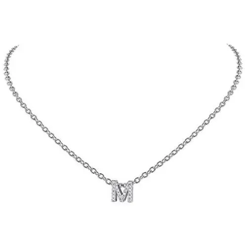 ChainsHouse CZ Initial Letter Pendant Necklace Mens Womens, 18K Gold/Platinum Plated Cubic Zirconia Personalized Name Necklace Tiny Letters Charm for Girls, Alphabet 26 A to Z