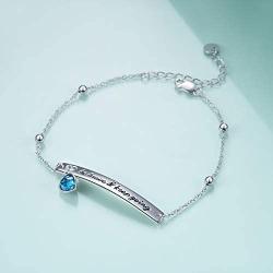AOBOCO Sterling Silver Inspirational Bracelet for Women, Be Brave & Keep Going, Simulated Aquamarine Crystal from Austria, Anniversary Birthday Jewelry Gifts for Daughter Girlfriend Sister BFF