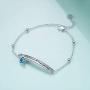 AOBOCO Sterling Silver Inspirational Bracelet for Women, Be Brave & Keep Going, Simulated Aquamarine Crystal from Austria, Anniversary Birthday Jewelry Gifts for Daughter Girlfriend Sister BFF