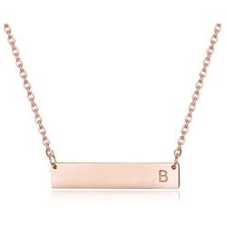 Sllaiss Rose Gold Initial Bar Necklace for Women Men 925 Sterling Silver Personalized A-Z Alphabet Charm Pendant Letter Necklace