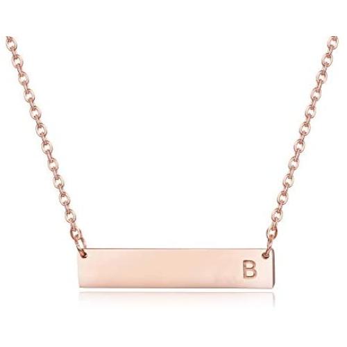 Sllaiss Rose Gold Initial Bar Necklace for Women Men 925 Sterling Silver Personalized A-Z Alphabet Charm Pendant Letter Necklace