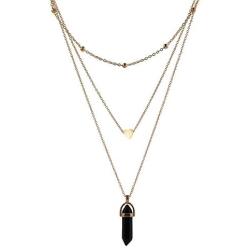 4Pcs Bohemian Layered Love Heart Healing Crystal Stone Beads Chain Choker Necklace Multilayer Hexagonal Quartz Point Pendant Necklace for Women Girl Geometric Gemstone Jewelry