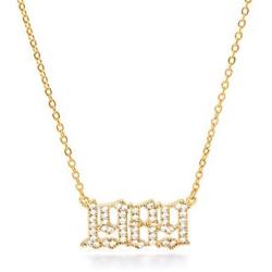Qermolas Stainless Steel Birth Year Necklace Charm Old English Cubic Zirconia Pendant Necklace