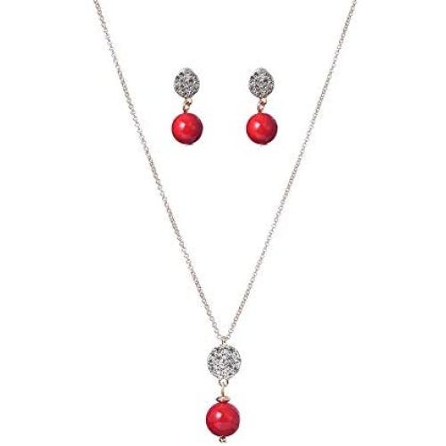 Pearl Necklace and Earring Set for Women Gold Plated Pearl Pendant Necklace Fashion Jewelry