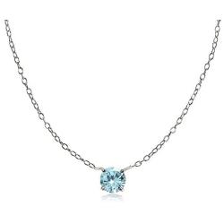 Ice Gems Sterling Silver Small Dainty Round Genuine, Simulated Gemstone or Cubic Zirconia Choker Necklace