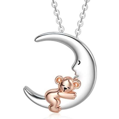 ROMANTIC WORK Koala Bear Necklace for Women Sterling Silver Animal on Moon Pendant Necklace Koala Bear Jewelry Birthday Gifts for Girlfriend Lover Sister