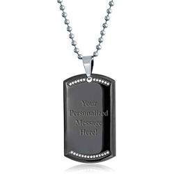 Bling Jewelry Personalized Engrave Hip Hop CZ Accent Military Army Black Dog Tag Pendant Necklace for Men Stainless Steel with Chain
