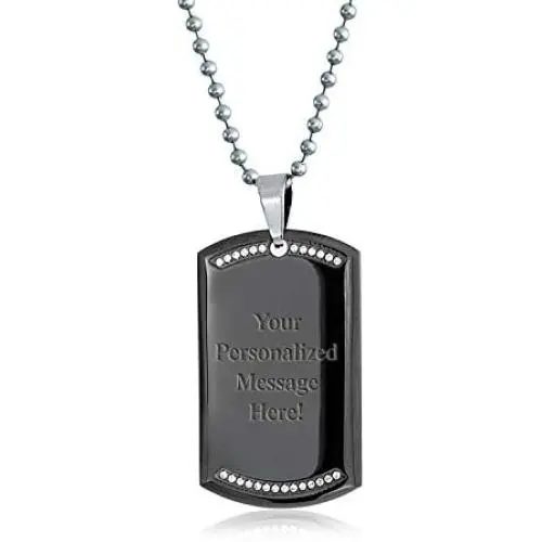 Bling Jewelry Personalized Engrave Hip Hop CZ Accent Military Army Black Dog Tag Pendant Necklace for Men Stainless Steel with Chain Bling Jewelry Personalized Engrave Hip Hop CZ Accent Military Army Black Dog Tag Pendant Necklace for Men Stainless Steel with Chain