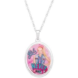 JoJo Siwa Jewelry for Girls, Silver Plated Girls Never Quit Oval Pendant Necklace, 18'' Chain