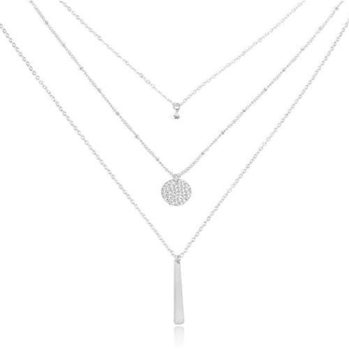Yalice Multi-Layered Round Disc Necklace Chain Vertical Bar Pendant Necklaces Jewelry for Women and Girls