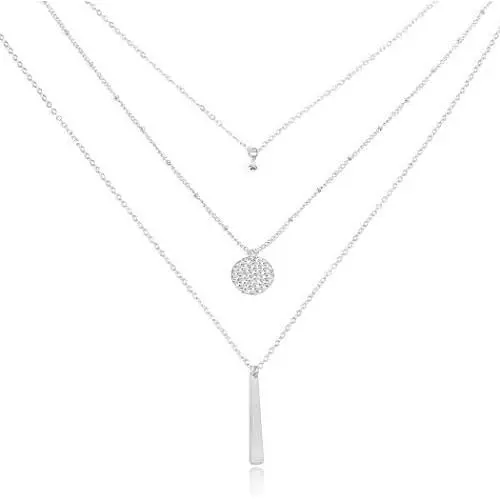 Yalice Multi-Layered Round Disc Necklace Chain Vertical Bar Pendant Necklaces Jewelry for Women and Girls Yalice Multi-Layered Round Disc Necklace Chain Vertical Bar Pendant Necklaces Jewelry for Women and Girls
