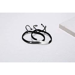 MEALGUET Stainless Steel ID Plate Bracelets Custom Engraving Handmade Braided Rope Wrist Bangle for Men Women Friendship Couple Bracelet for Christmas