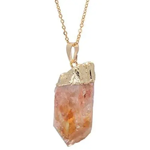 Handmade Natural Irregular Citrine Crystal Raw Gemstone Pendant Necklace,Yellow Gold