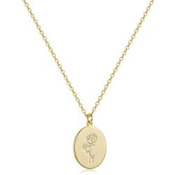 S.J JEWELRY 14K Gold Plated Guardian Flower Necklace Disc Coin Pendant Personalized Gift for Women Girls 12 Months Constellation Birthday Lucky Flower Necklace