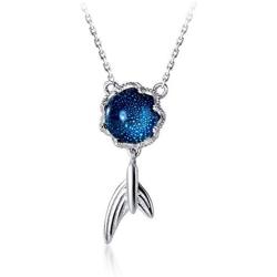 Mermaid in Deep Ocean Sterling Silver Necklace for Women Teen Girls Blue Crystal Dolphin Whale Fish Tail Charm Pendant Adjustable Chain 17'' Fashion Sea Jewelry Delicate Souvenir Gift for Daughter