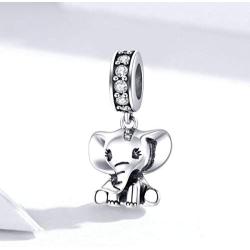 Eternalll Lovely Dog Charms and Lucky Cats Charms S925 Sterling Silver Bead Animal Pet Charm Murano Glass Beads Fit Pandora Bracelet Charms Bead (Elephant Charm)