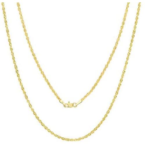 Nuragold 10k Yellow Gold 2mm Diamond Cut Rope Chain Pendant Necklace, Womens Mens Jewelry Lobster Lock 16'' 18'' 20'' 22'' 24''