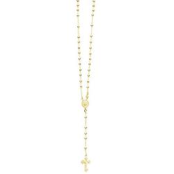 Ritastephens Italian Sterling Silver Gold-tone 3mm Rosary Bead Virgin Mary Cross Necklace, 20''