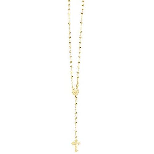 Ritastephens Italian Sterling Silver Gold-tone 3mm Rosary Bead Virgin Mary Cross Necklace, 20''