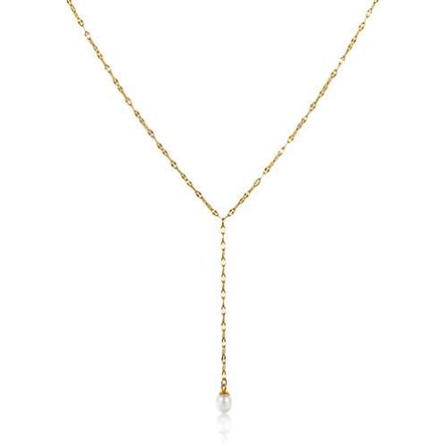 Classic Y Necklace For Women | Long Gold Necklaces for Women | Pendant Pearl Y Necklace, Gold Necklace For Women | Lariat Layering Gold Jewelry, Y Pearl Necklace | Dainty Drop Necklaces | Lariat Necklaces for Women