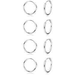Sllaiss 4 Pairs 925 Sterling Silver Hoop Earrings for Women Men Unisex 12mm Endless Small Hoop Earrings Set Hypoallergenic